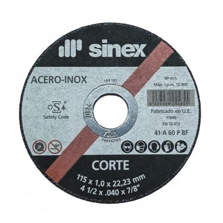 DISCO CORTE A/INOX. EHT PLANO BASIC SINEX 115 X 1 MM.