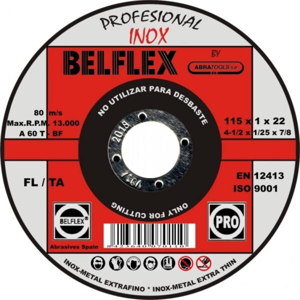 DISCO CORTE  INOX  BELFLEX 115 X 1 X 22,23 MM