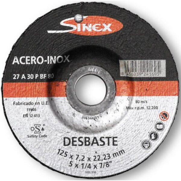 DISCO DESBASTE A/INOX SINEX E-125 X 7