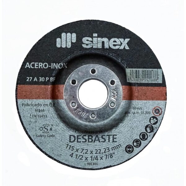 DISCO DESBASTE A/INOX SINEX E-115 X 7