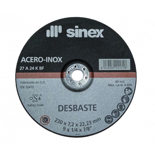 DISCO DESBASTE A/INOX SINEX E-230 X 7