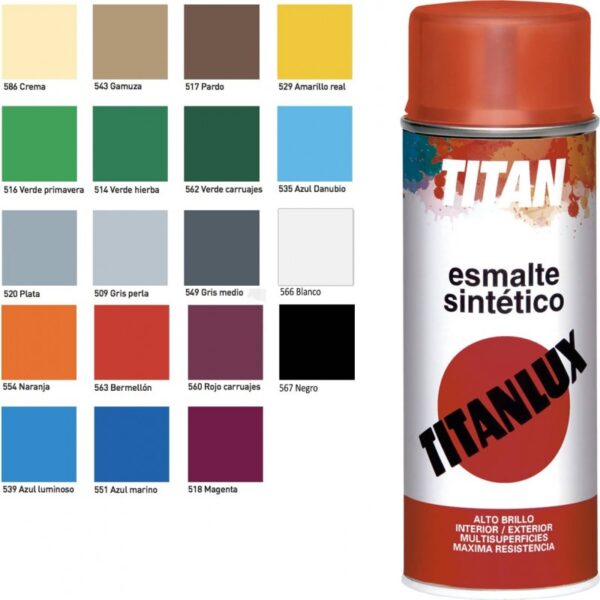 esmalte-spray-brillante-titanlux-sintetico-aerosol-blanco-negro-colores PINTURA SPRAY BRILLANTE TITAN 200 ML