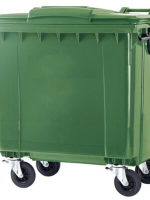 CONTENEDOR BASURA VERDE 4 RUEDAS POLIETILENO TAPA PLANA 1100 L./450 KGS