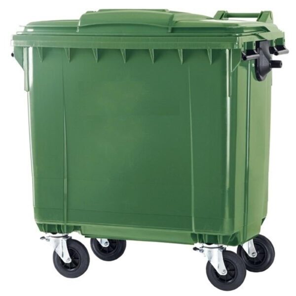 CONTENEDOR BASURA VERDE 4 RUEDAS POLIETILENO TAPA PLANA 1100 L./450 KGS
