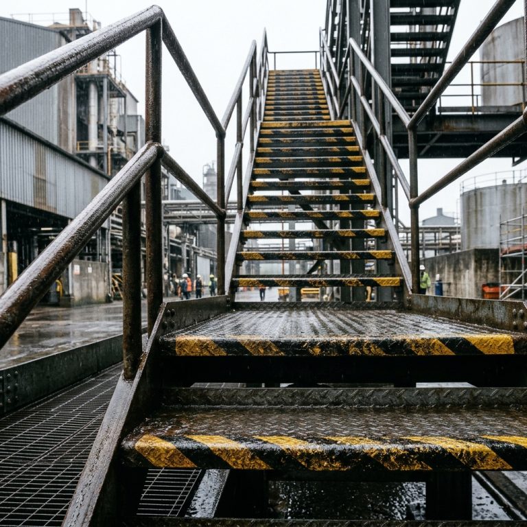 Cinta antideslizante en escalera exterior para evitar resbalones en el trabajo